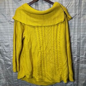 Westport Yellow Mustard Chunky Cable Knit Cowl Neck Zipper Sweater Plus Size 3X